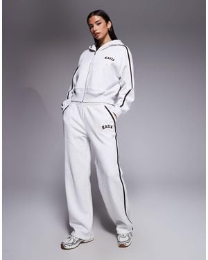 Kaiia Cotton-rich Embroidered Logo Side Stripe Wide Leg Trackies - Gray