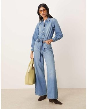 Nobody's Child Denim Blouson Sleeve Jumpsuit - Blue