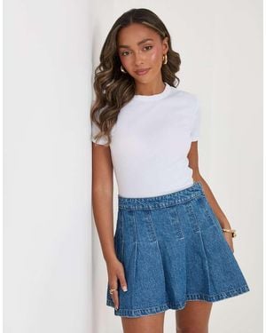 Threadbare Denim Pleated Mini Skirt - Blue