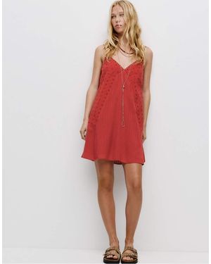 Pull&Bear Patchwork Short Dress - Red