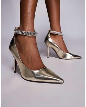 River Island Ankle Cuff Embellished Heeled Court Shoes - Brown