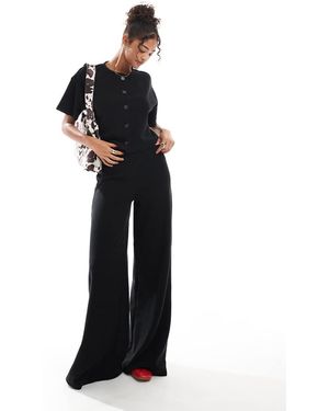 Miss Selfridge Pantaloni Con Fondo Ampio Neri A Coste Morbidi - Nero
