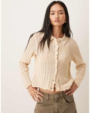 Jdy Open Knit Polo Neck Cardigan - Natural
