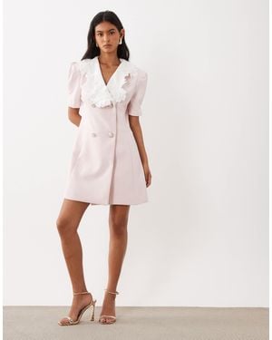 Sister Jane Exclusive Contrast Collar Button Detail Mini Dress - Natural
