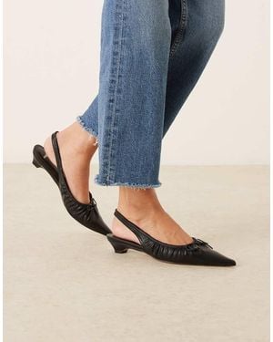 Mango Zapatos Negros Destalonados De Tacón Bajo Con Detalle De Lazo De - Azul