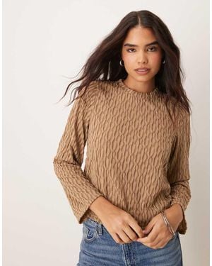 Vila Long Sleeve Textured Top - Brown