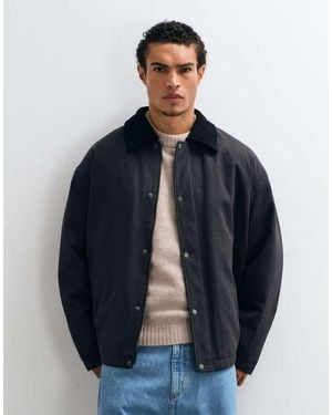 ASOS Check Harrington Jacket With Contrast Collar - Blue