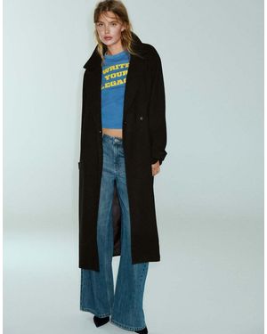 Pull&Bear Long Belted Coat - Blue