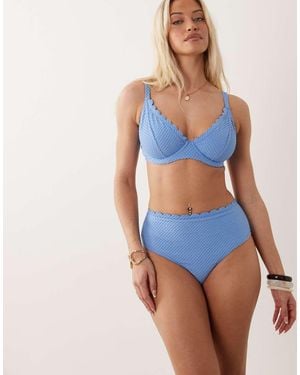 Peek & Beau Textured Scallop Trim Highwaist Bikini Bottoms - Blue