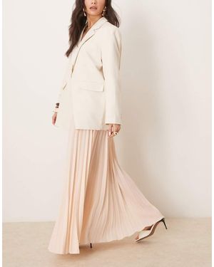 ASOS Geplooide Maxi Rok Met Contrasterende Tailleband - Naturel