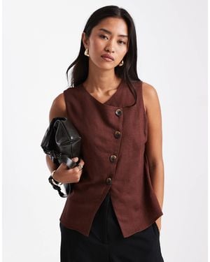 ASOS Linen Look Asymmetric Button Front Waistcoat - Brown