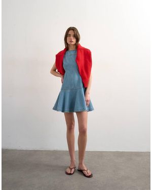 TOPSHOP Denim Seamed Mini Dress - Blue