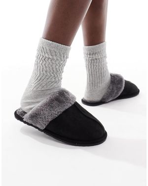 SEQWL Faux Fur Mule Slippers - Black