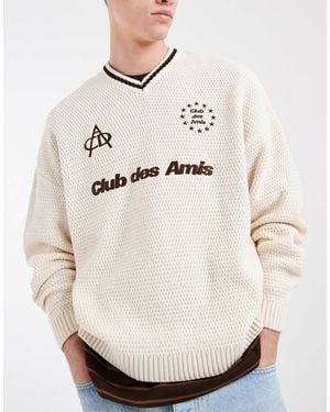 ASOS Oversized Knitted Sweater With Club Des Amis Graphic - Natural