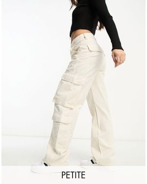 Bershka Petite Drawstring Waist Cargo Pants - White