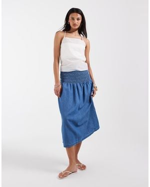 ONLY Chambray Pleated Midi Skirt - Blue