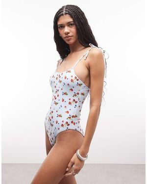 Daisy Street Costume Da Bagno Con Stampa Di Frutta E Spalline Annodate - Bianco
