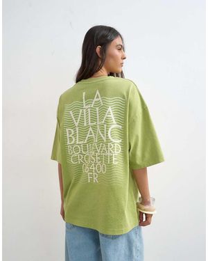 TOPSHOP 'La Villa Blanca' Graphic Oversized Tee - Green