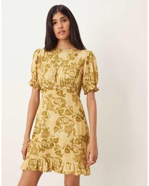 ASOS Short Sleeve Ruffle Bust Mini Dress - Yellow