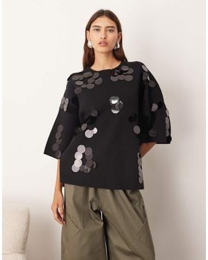 ARRANGE Compact Knit Disc Sequin Tee - Brown
