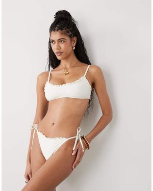 Reclaimed Vintage Tie Side Bikini Bottom With Frill - White