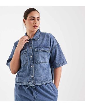 Noisy May Short Sleeve Cropped Shirt Co-ord - Blue
