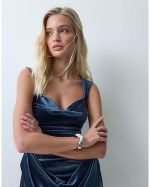 ASOS Strukturiertes midikleid aus samt mit drapiertem rock - Blau