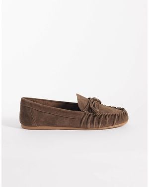 Mango 100% Suede Loafers With Ruched Detail - Brown
