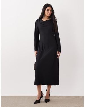 Mango Draped Neck Long Sleeve Maxi Dress - Blue
