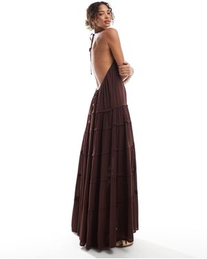 Pull&Bear Low Back Tiered Maxi Dress - Purple