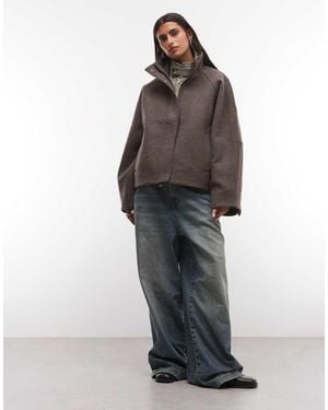Weekday Wool Blend Jacket With Funnel Neck Collar - Grey