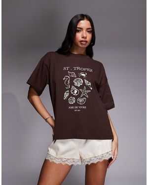 The Frolic Exclusive Cotton 'st Tropez' Shell Front Graphic T-shirt - Brown