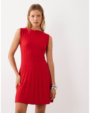 Mango Robe courte en maille sans manches - Rouge