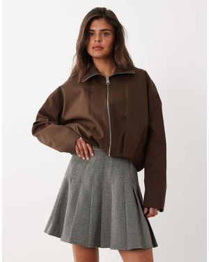 Nobody's Child Herringbone High Rise Pleated Mini Skirt - Brown