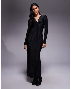 ASOS Plisse Long Sleeve Twist Front Midi Dress - Blue