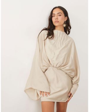 ASOS Cape Sleeve Open Back Mini Dress With Tassels - Natural