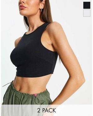 ASOS 2 Pack High Neck Super Crop Vest - Black