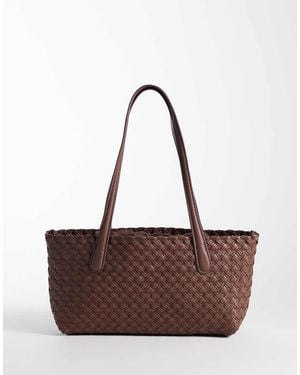 Mango Geweven Tote Tas Van Imitatieleer - Bruin