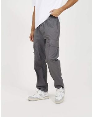 Brave Soul Loose Fit Cotton Poplin Cargo Trousers - Grey
