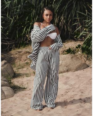 4th & Reckless X Loz Vassallo Rio Oversized Stripe Linen Look Beach Pants - Brown