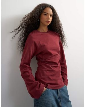 TOPSHOP T-Shirt A Maniche Lunghe Raglan Con Vita Stretta - Rosso
