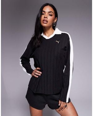 PUMA T7 Relaxed Long Sleeve Polo Shirt - Black