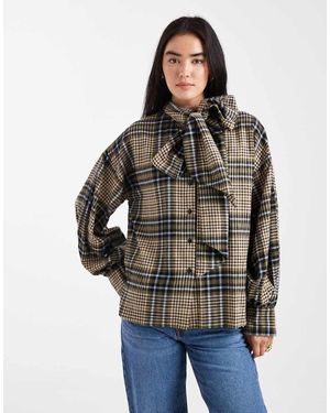 ASOS Bow Neck Oversized Shirt - Brown