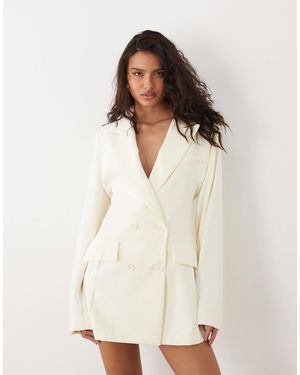 SNDY'S Tailored Wrap Belted Drape Detail Blazer Mini Dress - Natural