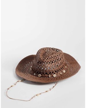 South Beach Straw Cowboy Hat With Shell Trim - Brown