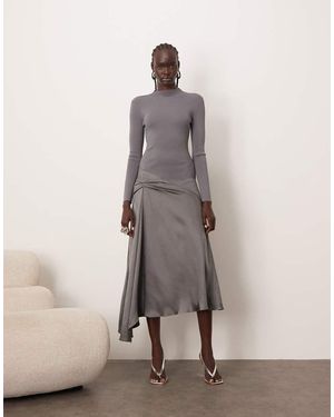 ARRANGE Long Sleeve Hybrid Knit Midi Dress - Natural