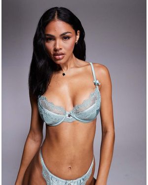 Boux Avenue Clover Embroidered Satin Cup Trim Balconette - Grey