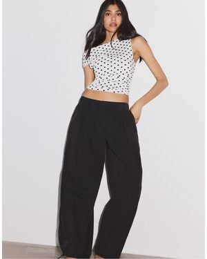 Stradivarius Asymmetric Gathered T-Shirt With Polka Dots - White