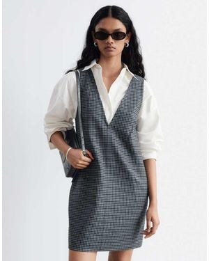 & Other Stories Wool Blend Houndstooth Pinny Dress - Blue