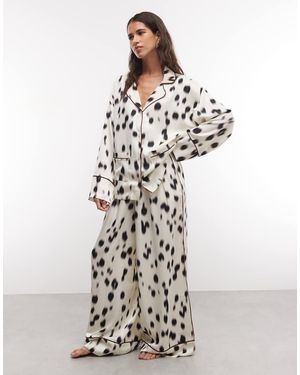 ASOS Oversized Satin Long Sleeve Pyjama Set - White